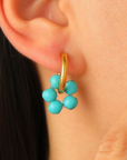 Turquoise Flower Shape Hoop Earrings