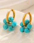 Turquoise Flower Shape Hoop Earrings