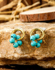 Turquoise Flower Shape Hoop Earrings