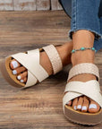 Braided Detail Criss Cross Platform Slippers