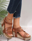 Hollow Out Velcro Leather Wedge Sandals
