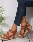 Hollow Out Velcro Leather Wedge Sandals