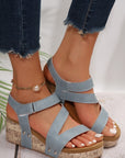 Hollow Out Velcro Leather Wedge Sandals