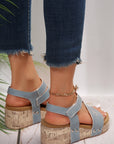Hollow Out Velcro Leather Wedge Sandals