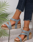 Hollow Out Velcro Leather Wedge Sandals
