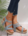 Hollow Out Velcro Leather Wedge Sandals
