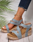 Hollow Out Velcro Leather Wedge Sandals