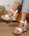 Elli Rivet Buckle Closure Wedge Sandals