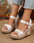Elli Rivet Buckle Closure Wedge Sandals