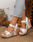 Elli Rivet Buckle Closure Wedge Sandals