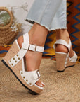 Elli Rivet Buckle Closure Wedge Sandals