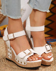 Elli Rivet Buckle Closure Wedge Sandals