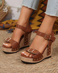 Elli Rivet Buckle Closure Wedge Sandals