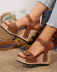 Elli Rivet Buckle Closure Wedge Sandals
