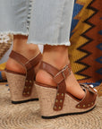 Elli Rivet Buckle Closure Wedge Sandals