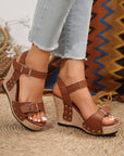 Elli Rivet Buckle Closure Wedge Sandals