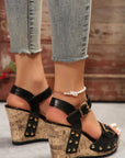 Elli Rivet Buckle Closure Wedge Sandals