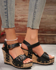 Elli Rivet Buckle Closure Wedge Sandals