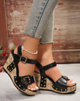 Elli Rivet Buckle Closure Wedge Sandals