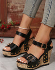 Elli Rivet Buckle Closure Wedge Sandals