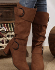 Suede Double Buckled Side Zipped Mid-calf Boots