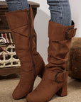 Suede Double Buckled Side Zipped Mid-calf Boots