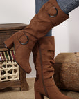 Suede Double Buckled Side Zipped Mid-calf Boots
