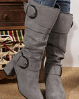Suede Double Buckled Side Zipped Mid-calf Boots