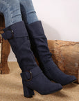 Suede Double Buckled Side Zipped Mid-calf Boots