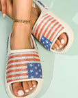 Rhinestone American Flag Thick Sole Slippers