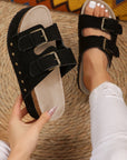 Suede Buckle Decor Footbed Sandal Slippers