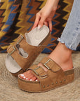 Suede Buckle Decor Footbed Sandal Slippers