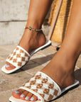 Woven Plaid Square Toe Flat Slippers
