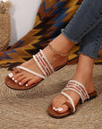 Beaded Embroidered Braided Strap Thong Slippers