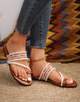 Beaded Embroidered Braided Strap Thong Slippers