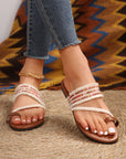 Beaded Embroidered Braided Strap Thong Slippers