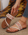 Beaded Embroidered Braided Strap Thong Slippers