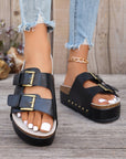 Dual Buckle Studded Platform Sandal Slippers