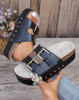 Dual Buckle Studded Platform Sandal Slippers