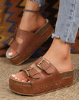 Dual Buckle Studded Platform Sandal Slippers