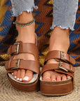 Dual Buckle Studded Platform Sandal Slippers