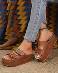 Dual Buckle Studded Platform Sandal Slippers