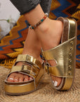 Dual Buckle Studded Platform Sandal Slippers