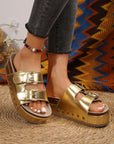 Dual Buckle Studded Platform Sandal Slippers