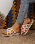 Geometric Woven Crisscross Strap Platform Slippers