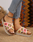 Geometric Woven Crisscross Strap Platform Slippers