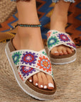 Geometric Woven Crisscross Strap Platform Slippers