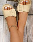Buckle Decor Wide Band Thick Sole Slippers