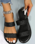 Braided Double Band Leathered Flat Slippers