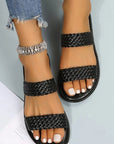 Braided Double Band Leathered Flat Slippers